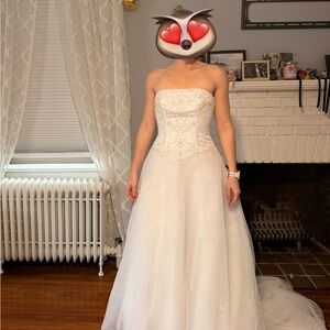 David's Bridal White Gown with Silver Embroidery